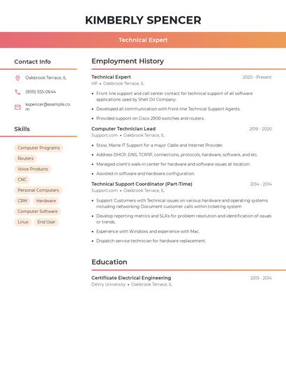 Technical Expert Resume