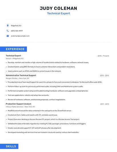 Technical Expert Resume