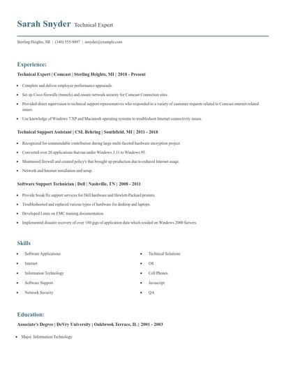 Technical Expert Resume