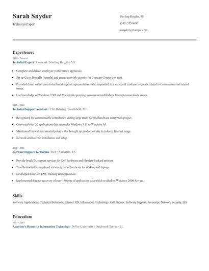 Technical Expert Resume