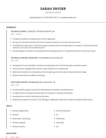 Technical Expert Resume