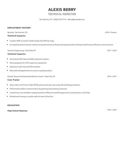 Technical Inspector Resume
