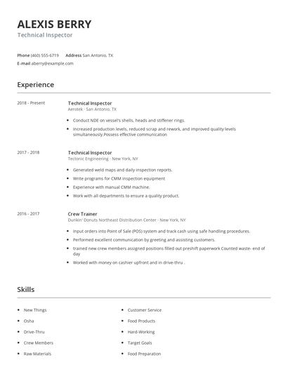 Technical Inspector Resume