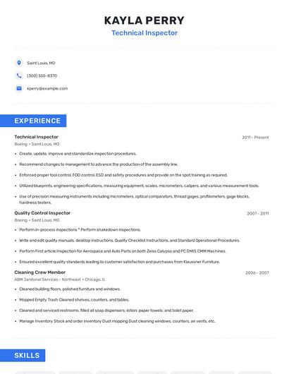 Technical Inspector Resume