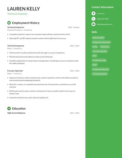 Technical Inspector Resume