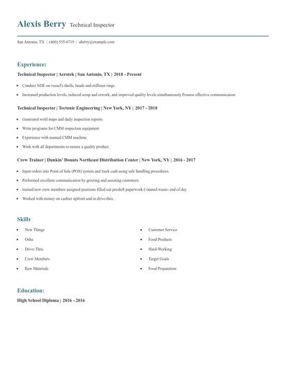 Technical Inspector Resume