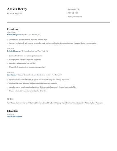 Technical Inspector Resume