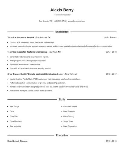 Technical Inspector Resume