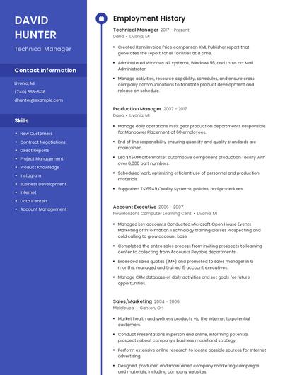 Technical Manager Resume