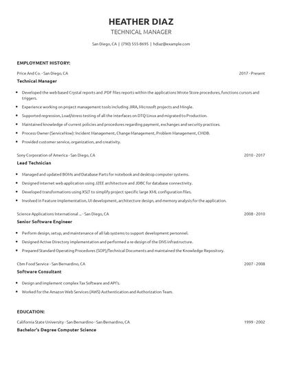 Technical Manager Resume