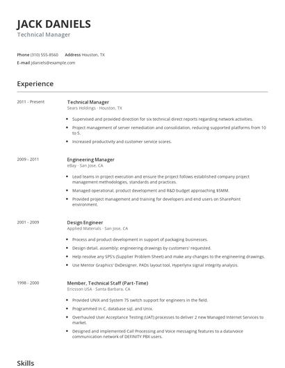 Technical Manager Resume
