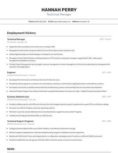 Technical Manager Resume