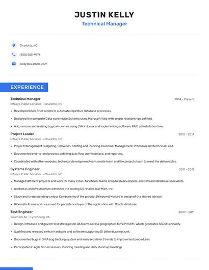 Technical Manager Resume
