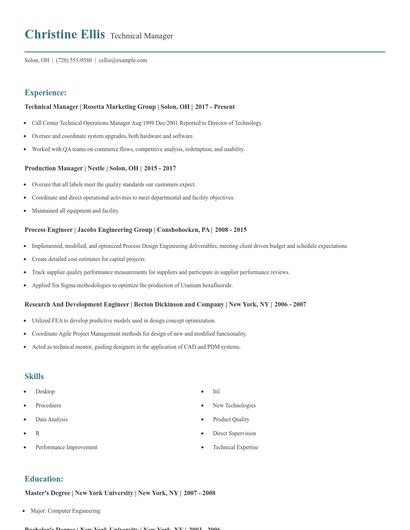 Technical Manager Resume