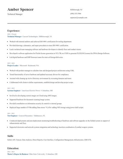 Technical Manager Resume