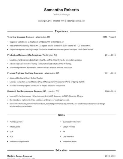 Technical Manager Resume