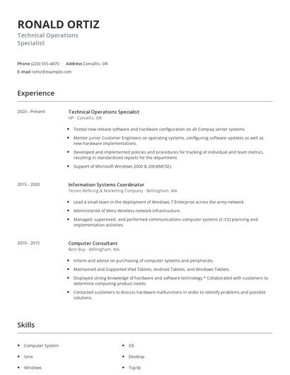 Technical Operations Specialist Resume