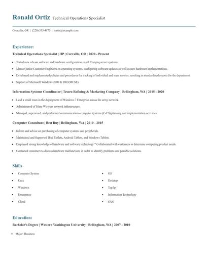 Technical Operations Specialist Resume