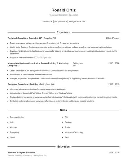 Technical Operations Specialist Resume