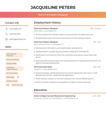 Technical Pattern Designer Resume