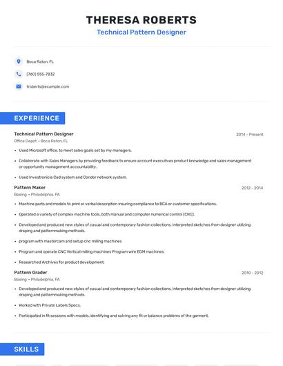 Technical Pattern Designer Resume
