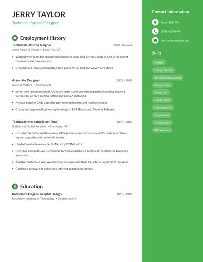 Technical Pattern Designer Resume