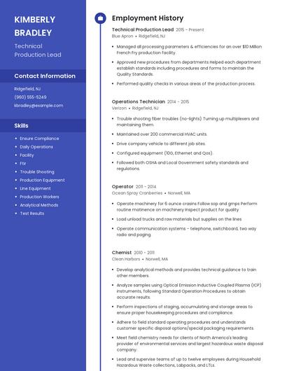 Technical Production Lead Resume