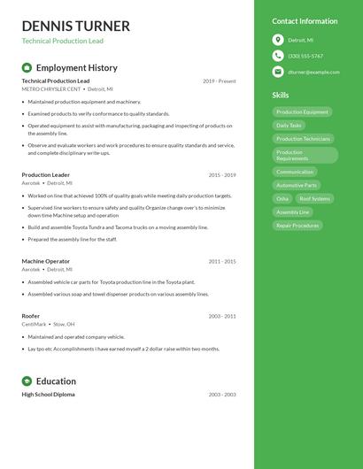 Technical Production Lead Resume