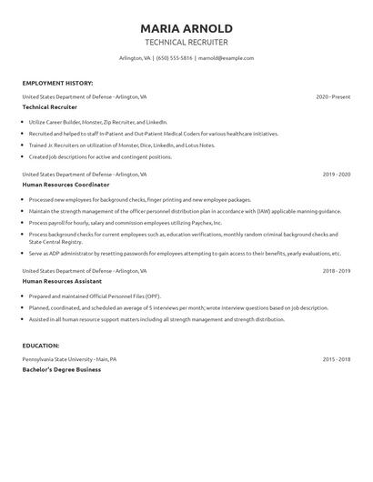 Technical Recruiter Resume