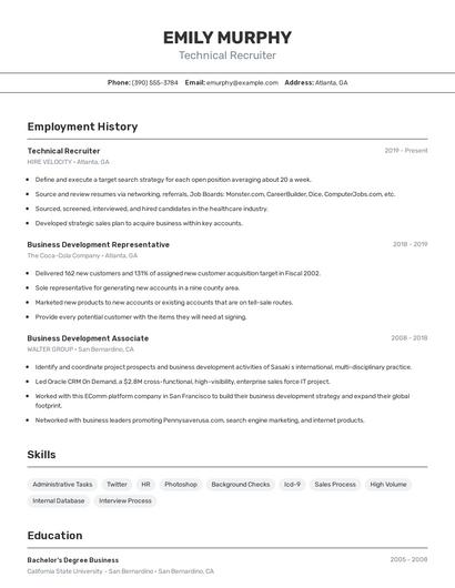 Technical Recruiter Resume