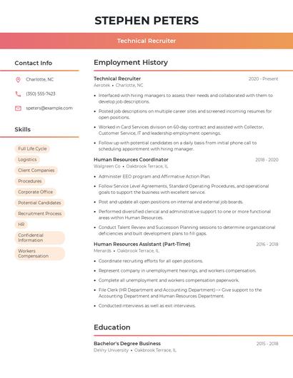 Technical Recruiter Resume