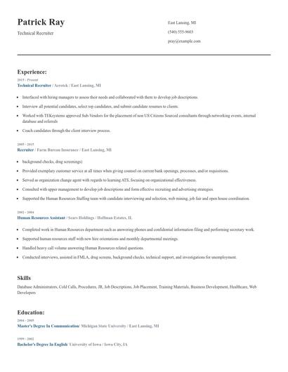 Technical Recruiter Resume