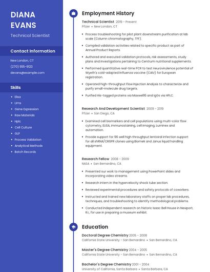 Technical Scientist Resume