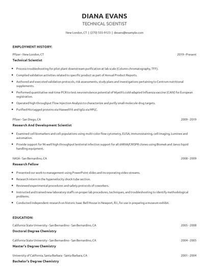 Technical Scientist Resume