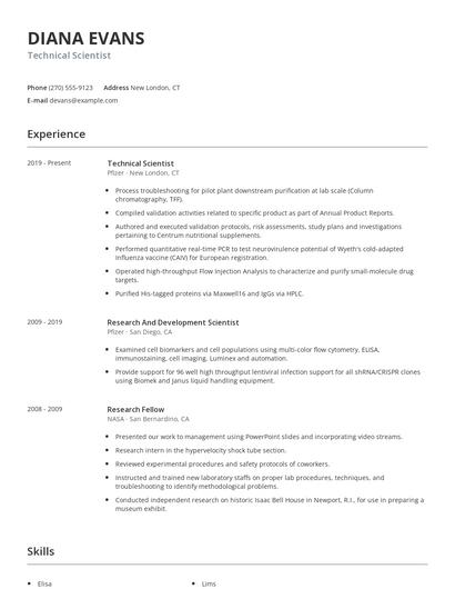 Technical Scientist Resume