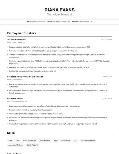 Technical Scientist Resume