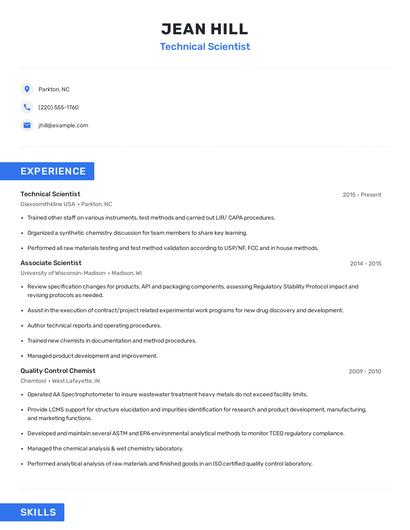 Technical Scientist Resume