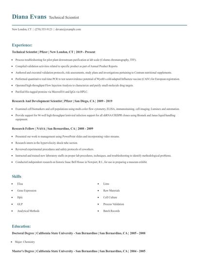 Technical Scientist Resume