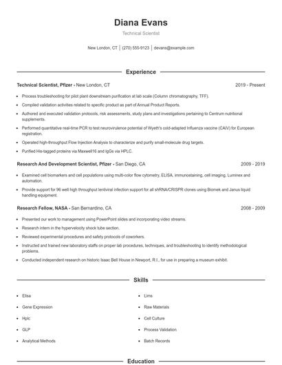 Technical Scientist Resume