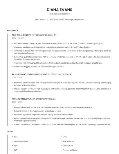 Technical Scientist Resume