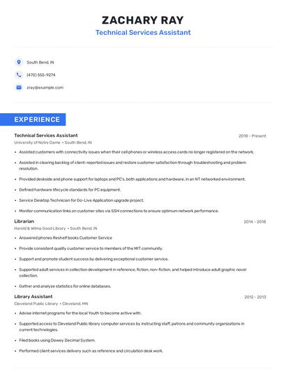 Technical Services Assistant Resume