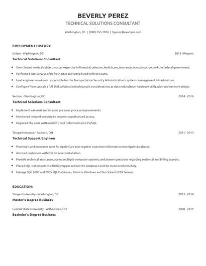 Technical Solutions Consultant Resume