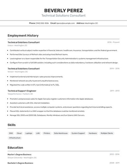 Technical Solutions Consultant Resume