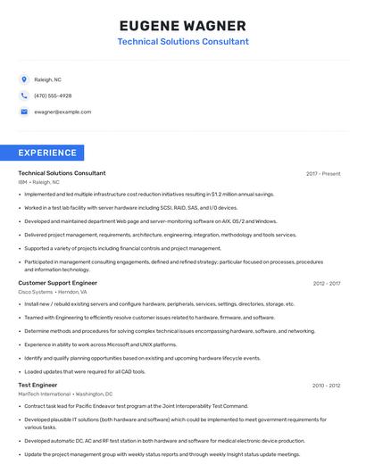 Technical Solutions Consultant Resume
