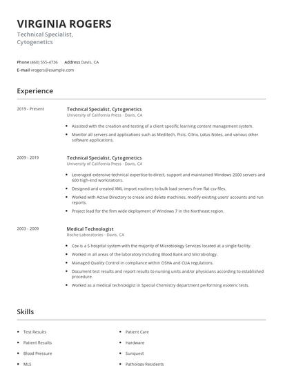 Technical Specialist, Cytogenetics Resume