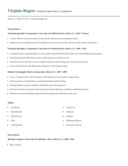 Technical Specialist, Cytogenetics Resume