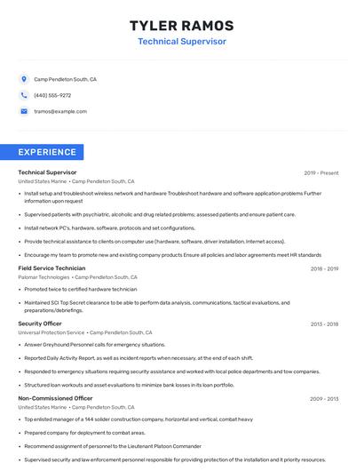 Technical Supervisor Resume