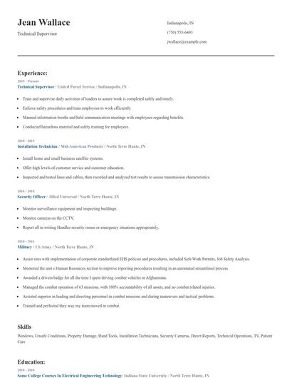 Technical Supervisor Resume