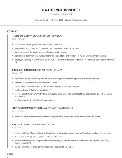 Technical Supervisor Resume