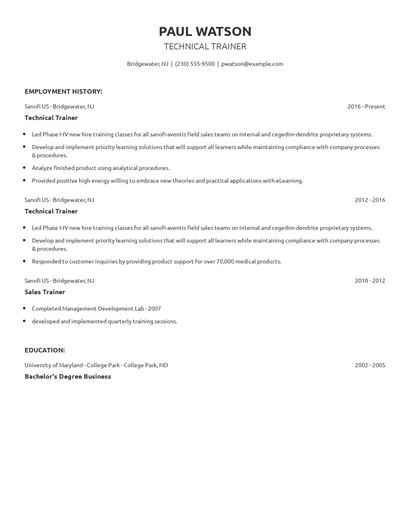Technical Trainer Resume
